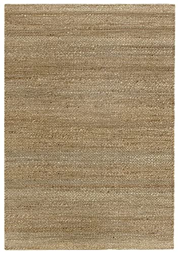 HAMID - Alfombra de Yute Giralda 100% Fibra de Yute Natural, Alfombra Suave y de Alta Resistencia, Tejida a Mano, Alfombra de Salón, Comedor, Dormitorio, Pasillo, Color Natural (170x120cm)