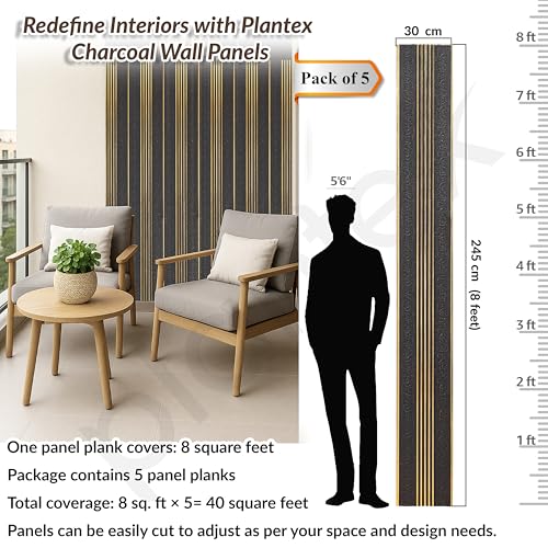 Image of Plantex Louvers Panel for Wall /8 Feet Wall Panels /3D Charcoal Panel for Interior Walls Decor - Pack of 5 Covers - 40 Sq. Ft, Size-1 Feet x 8 Feet (YD-1209)
