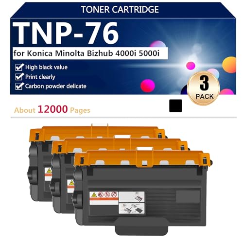 aauot TNP 76 Cartucho de Tóner Compatible para Konica Minolta Bizhub 4000i 5000i Impresoras, Alto Rendimiento 12000 Páginas, Impresión de Alta Definición,Black 3 Pack