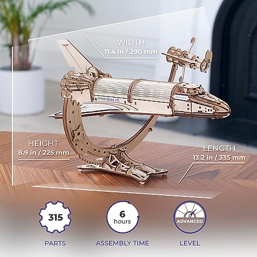 UGEARS Transbordador Espacial Discovery de la NASA - Puzzle 3D Madera para Construir - Maqueta Nave Espacial Madera Mecánica Detallada - Ideal para Amantes del Espacio y Maquetas