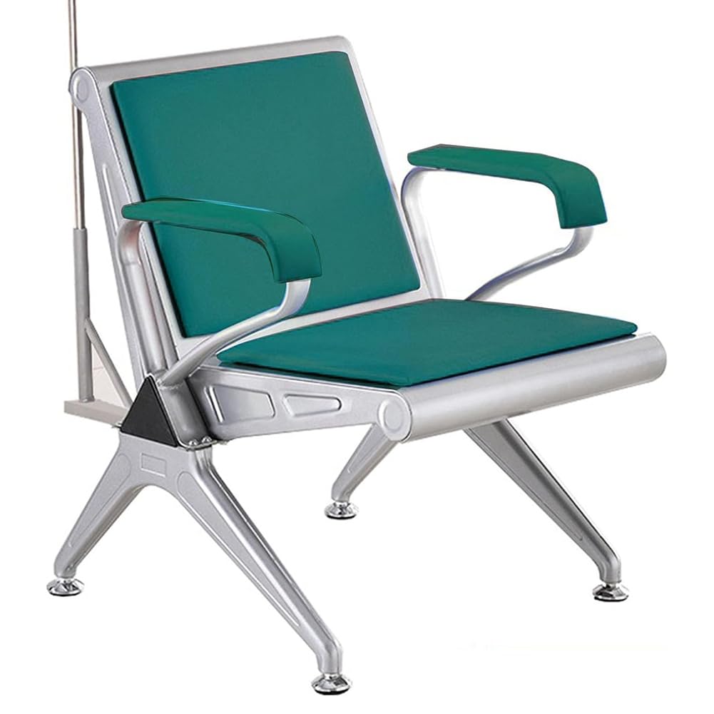 Heavy Duty Single Reception Chair, with IV Pole Stand, Home Patient Chair with Padded Armrest, Blood Drawing Chair with Soft Padded Seat,Blue b