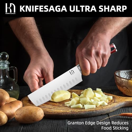 Knifesaga E7 PRO-NAKIRI KNIFE 2023 Upgraded Nakiri Chef Knife Japanese Professional 7 Inch Sharp Meat Cleaver Kitchen Knives thumb #4