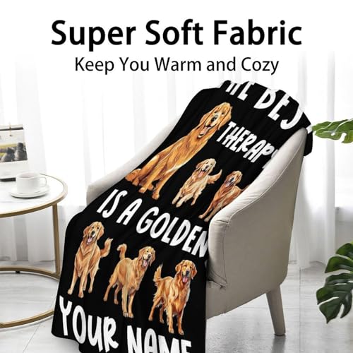 Custom Golden Retriever Blanket for Teen - 50x60 Inches Throw Size - Soft Fluffy Cozy Blankets Gift - Black Funny Blanket for Living Room Decorative