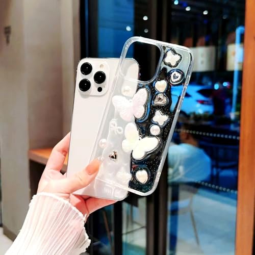Image of COVERLY for iPhone 12 Pro 3D Luxury Butterfly Resin Phone Case,Trendy Translucent Cute Embossed Art Crystal Clear -Non Yellowing Solitaire Diamond Pearl Princess Cover for Apple iPhone 12 Pro