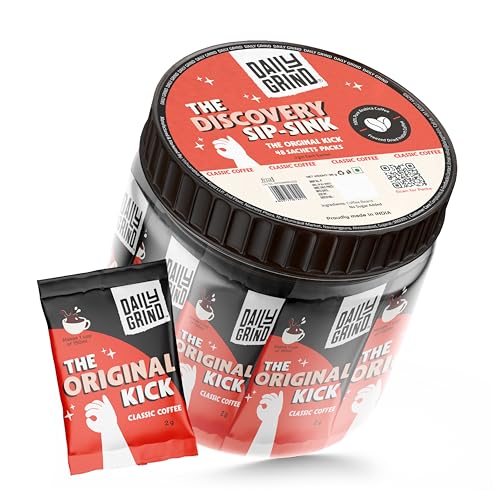 Image of DAILYGRIND Classic Instant Coffee Sachets 2 g Each - Pack of 48 | Freeze-Dried Arabica Coffee Granules with Free Jar | Perfect for Mochas, Espresso, Cappuccino, Latte, Frappes | Hot & Cold Brews 96 g