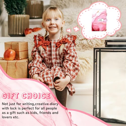 Image of CAGIE Diary with Lock for Girls, A5 Password Refillable Lined Journal Kit Locked Diary, Cute Stuff Christmas Birthday Gifts for Girls 6 7 8 9 10 11 12 13 14 Year Old Girl Toys, Teen Girl Gifts, Pink