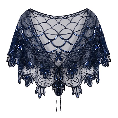 PrettyGuide Women's 1920s Shawl Beaded Vintage Bolero Flapper Evening Wraps Navy