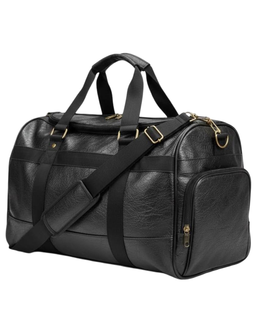 Premium PU Leather Duffle Bag for Men & Women | Travel Gym Weekender Bag with Adjustable Shoulder Strap | Overnight Luggage Sports Carry Bag| Black-picture-23