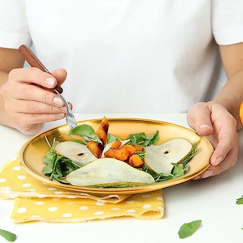 No Name No Seal 8-piece 7.8-inch appetizer plate with stand set Gold silver stainless steel round plates Suitable for cakes desserts, salads, dips, snacks, side dishes (Gold, 7.8inch)