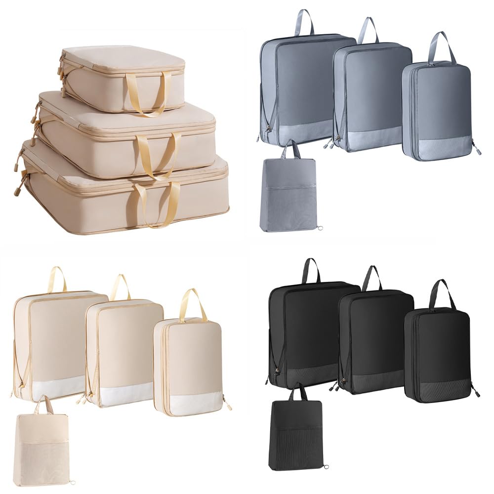 Organizer per valigie a compressione, 3 pezzi, da viaggio, espandibile, ultraleggero, impermeabile, a forma di cubo per vestiti, da viaggio, per bagagli, zaino