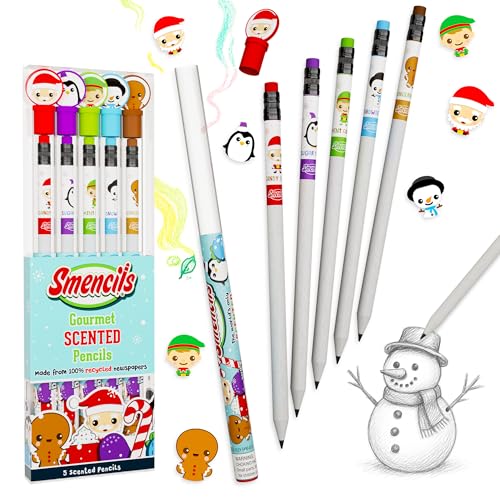 Holiday Smencils - HB #2 Scented Fun Pencils, 5 Count - Stocking Stuffer, Gifts for Kids, School Supplies, Party Favors, Classroom Rewards