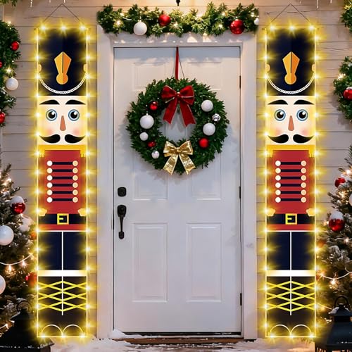 TAVADA Banner de Cascanueces Navidad (1 par, 32x180cm) con Luces LED,Decoración de Navidad,para Interior/Exterior.Decoración de Navidad de Cascanueces,Ideal para Porche,Puerta,jardín,Patio o Cancela