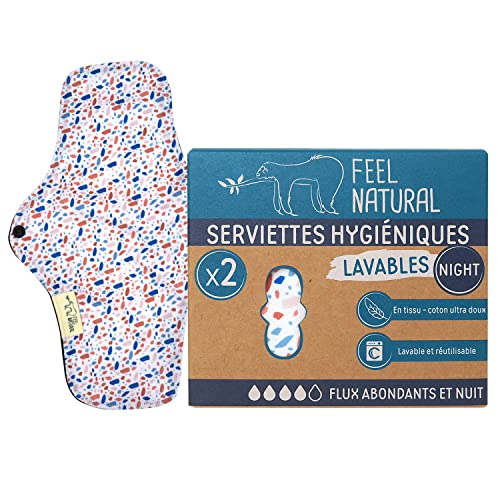 PHARMA'PROTECT- Lot de 2 Serviettes Hygiéniques Lavables - Pour Flux Abondants - Taille Nuit - 100% Coton Ultra...