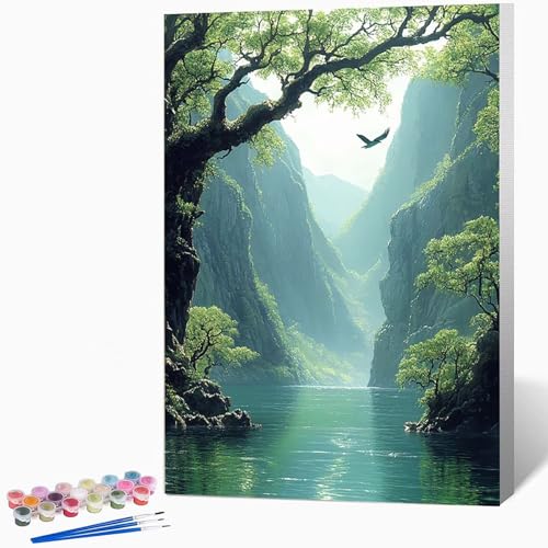 数字油絵 風景 ペイントバイナンバー 風景, ナンバーペイント大人のDIYセット(ブラシとアクリル絵の具を含む)、クリエイティブな手作りの油絵セット、女性へのデジタル絵画ギフト、壁の装飾 30×40cm -WX251040P