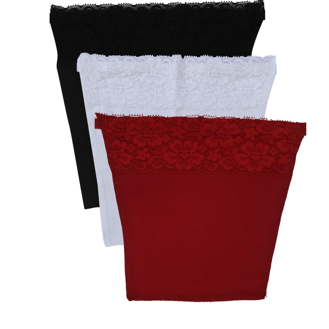 GLAMORAS Cotton Clip On Camisole for Women Mock Lace | Deep Neck Cleavage Cover Up Inner Cami Secret Slip for Women | Free Size - Set of 3