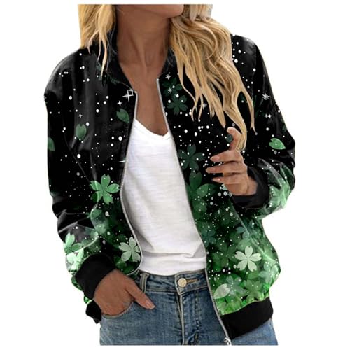 Genérico 2026 Chaqueta Entretiempo Mujer Abrigo elegante, ligero y estampado para otoño, ropa de calle informal con bolsillos. (Black, S)
