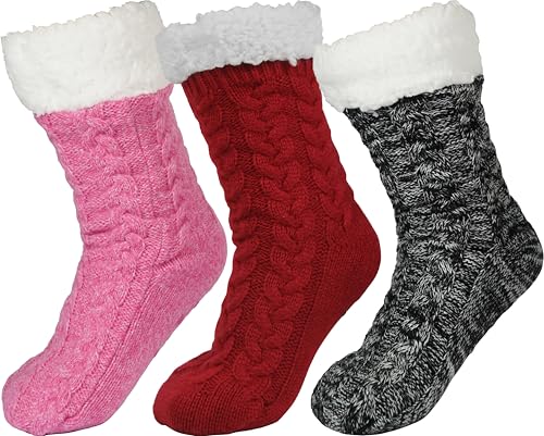Image of BenSorts Women Winter Thick Slipper Socks with Grippers Non Slip Warm Fuzzy Socks Christmas Gifts