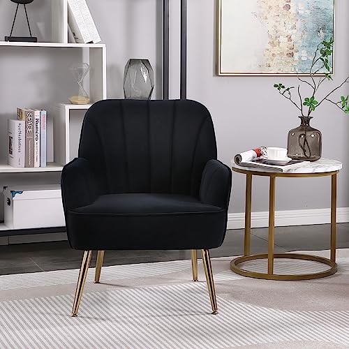 Joreipnm Accent Chair Set Of 2, Linen Fabric Wingback Armchair Single Sofa With Metal Legs, Modern Tufted Upholstered Reading Chairs For Living Room Bedroom Club Nursery Office Decorate, Black #TOP1