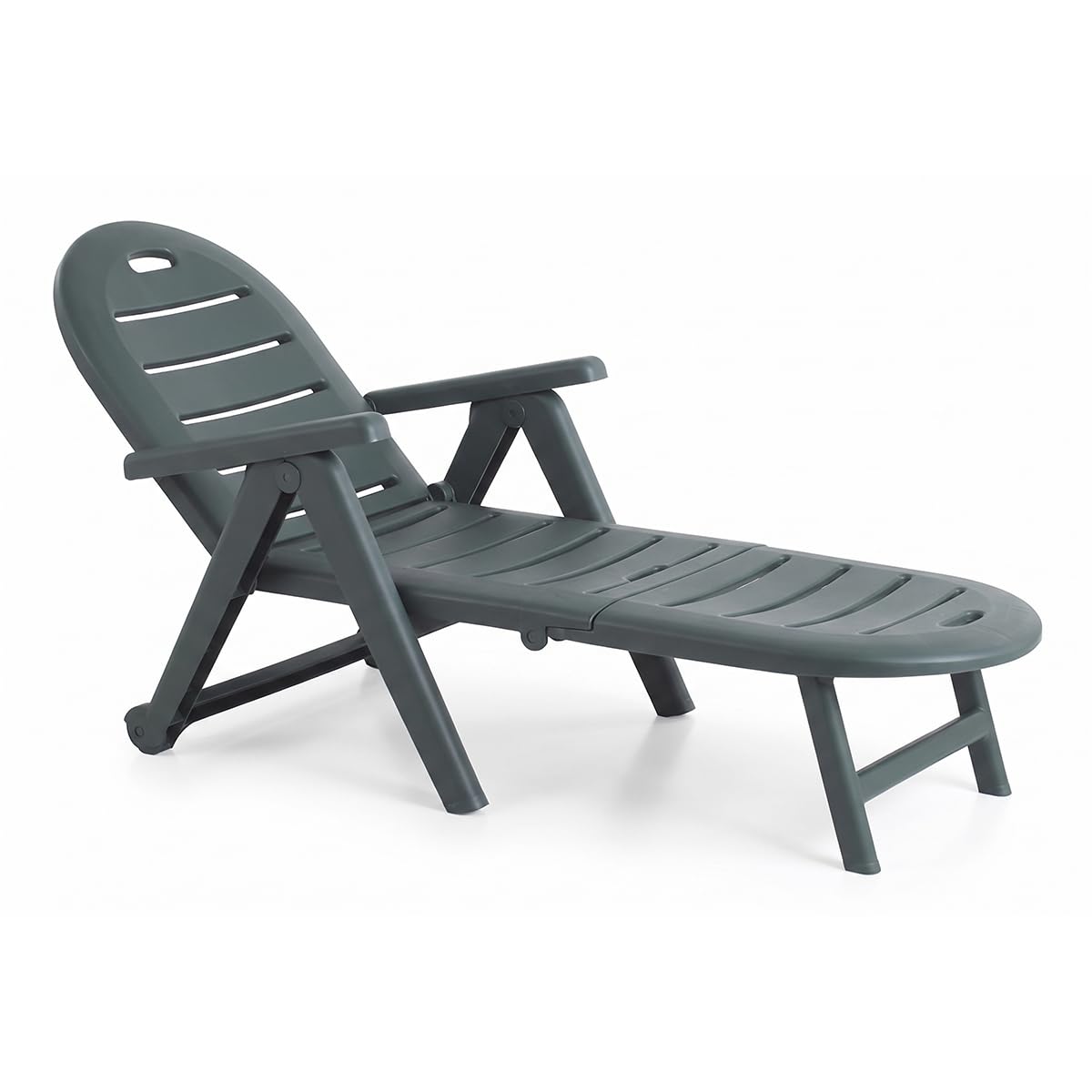 Shaf - Tumbona Caimán Ajustable para Jardín y Piscina – Respaldo Reclinable 4 Posiciones – Tumbona Exterior de Polipropileno Resistente a UV y Agua – con Ruedas – 195 x 72 cm - Color Verde