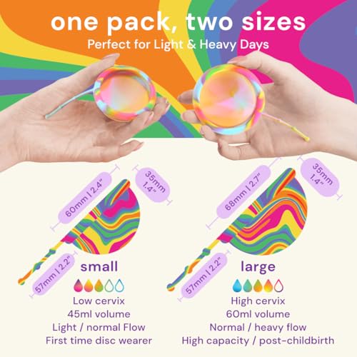 Image of Bodyotics Proud Disc - 2-Pack Menstrual Disc (Small & Large) Body-Safe Silicone Discs - Reusable with Pull-Off String for Easy Insertion & Removal - 12-Hour Leak Protection - Includes Carrying Pouches