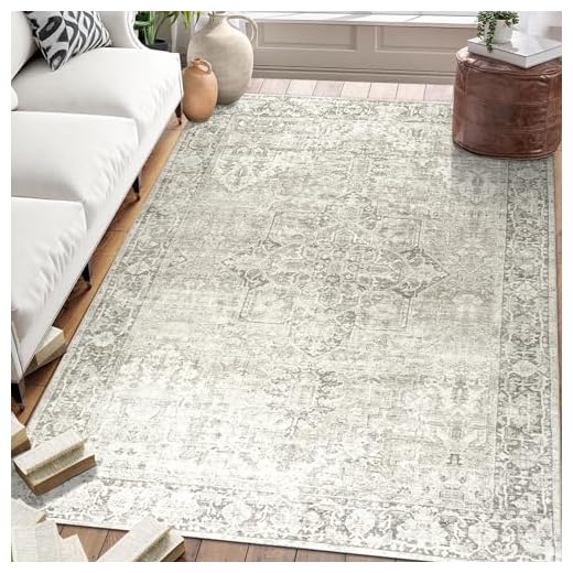 ReaLife Machine Washable Rug - Stain Resistant, Non-Shed - Eco-Friendly, Non-Slip, Family & Pet Friendly - Made from Premium Recycled Fibers - Vintage Distressed Traditional - Beige Ivory, 7'6" x 9'6"