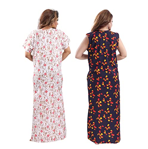 Image of YKI Women's /Girls Cotton Fabric Beautiful Print Nighty /Nightgown /Nightwear /Nightdress with Pocket (Pack of 2)