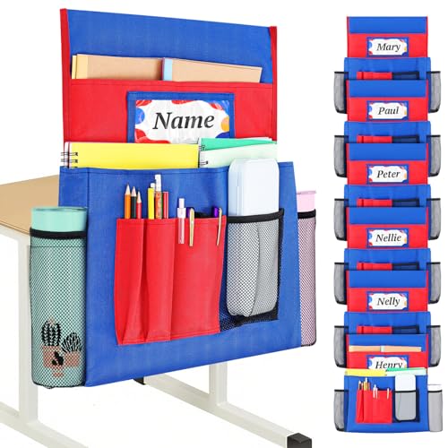 Bulyoou 6 Pcs Chairs Pocket for Classroom 16 x 19 Inch Blue and Red Seat Chair Back Organizer with Multiple Storage Pockets and Name Tag for School Supplies Kindergarten Home Organizing by Bulyoou - Used condition - US$20.95