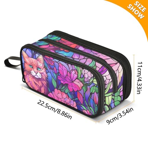 Image of Cat Flower Large Pencil Case Pen Pouch Bag Holder Organizer Stationery Bag