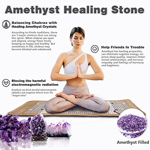 UTK Large Size Photon Far Infrared Heating Pad for Pain Relief, Amethyst Healing Stone,19 Natural Jade Stones, 14 Tourmaline Stones,24 Photon Red Light, Memory Function, Auto Shut Off (73\"x31\")