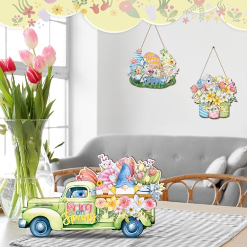 3-Pcs-Spring-Wreaths-for-Front-Door-Decorations-Wooden-Spring-Door-Sign-Hanging-Gnomes-Flower-Truck-Welcome-Sign-for-Front-Porch-Home-Farmhouse-DecorationsSpring-Flower 3 Pcs Spring Wreaths for Front Door Decorations Wooden Spring Door Sign Hanging Gnomes Flower Truck Welcome Sign for Front Porch Home Farmhouse DecorationsSpring Flower