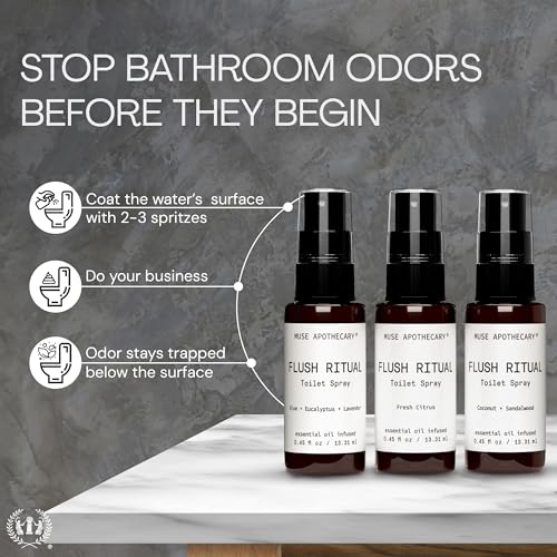 Image of Muse Apothecary Flush Ritual - Aromatic & Refreshing Toilet Spray, Use Before You Go, Infused with Natural Essential Oils - Fresh Citrus - Travel Size Mini Collection, 0.45 oz, 3 Pack