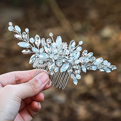 Yean Wedding Hair Comb Silver Rhinestones Opal Crystal Vintage Bridal Hair Clips Accessories for Brides and Bridesmaids Cover