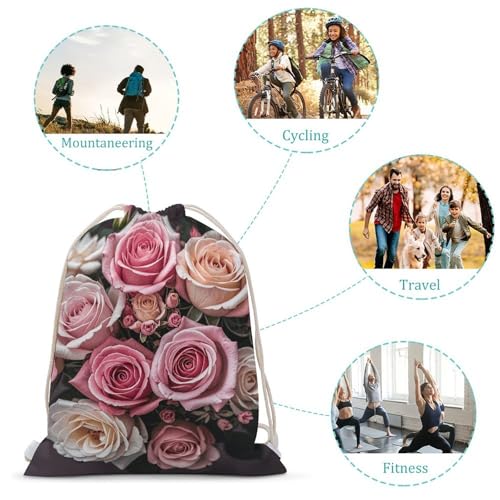 Canvas Drawstring Backpacks Cute Rose Mix Leopard Sports Gym Pull String Bags Lightweight for Men Women3