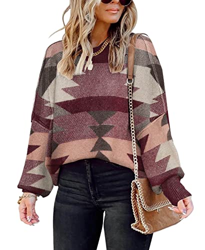 Image of Womens Sweaters Causal Crewneck Batwing Sleeve Knit Top Side Split Oversized Pullover Sweater Loose Jumper