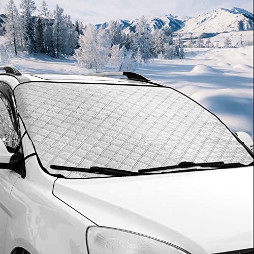 Car Windshield Cover for Ice and Snow, Thick Protective Windscreen Covers for Ice & Sleet， Weatherproof for Winter, Includes Anti-Theft Straps, Freeze Protector for Auto Car Truck Van SUV,
