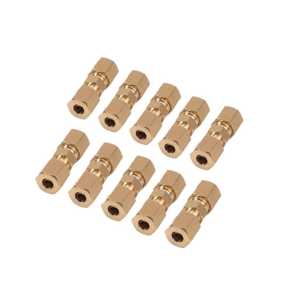 Ferrule Tube Fitting 10pcs Hydraulic Brake Line Adapters, Brass Union Fittings Fit OD 3/16in, Straight Compression Joints 34X11mm