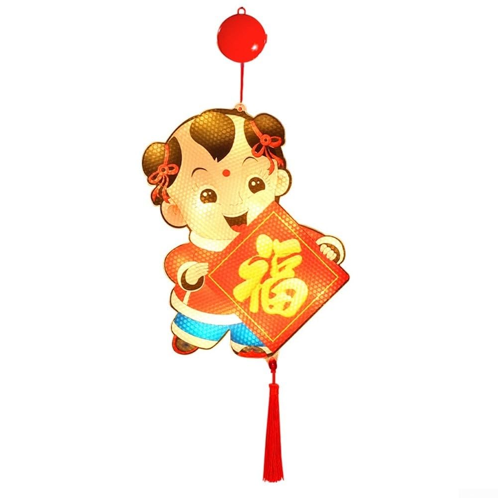 Chinese New Year Snake Year Window Sticker with LED Fuwa Mascot Light Battery Powered Featuring Dual Sided Design and Sticky Hook for Wall or Window (C)
