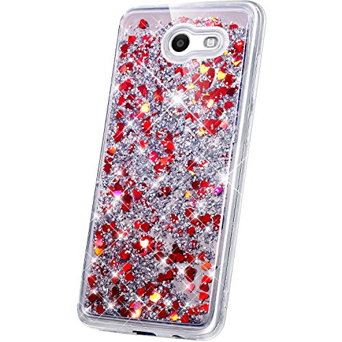 JAWSEU Case Compatible with Samsung Galaxy J3 2017 Bling Glitter Liquid Mirror Design Ultra Thin Soft TPU Silicone Gel Rubber Bumper Case Sparkle Crystal Clear Slim Fit Shockproof Protective Cover,Red