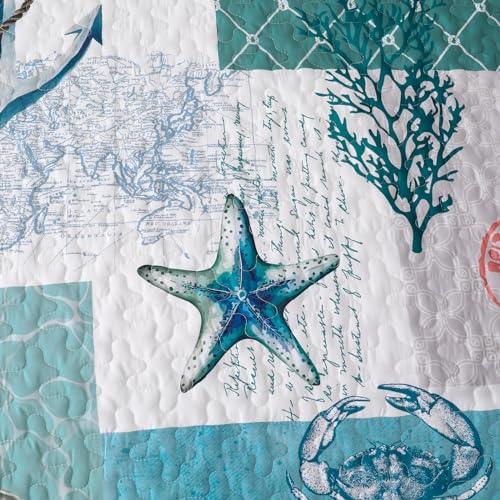 Quilt Set King Size Ocean Bedspread Coverlet Set 3 Piece-Soft Lightweight Microfiber Summer Nautical Beach Coastal Bedding Set for College Dorm All Seasons 104"x90" (Include 1 Quilt, 2 Pillowcases) - Image 3