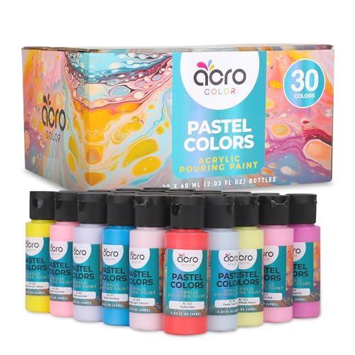 Juego de pintura acrílica para verter | 30 colores vibrantes, incluyendo una variedad de pinturas metálicas, neón y pastel, premezclada, lista para usar, pintura de alto flujo para lienzo, papel y