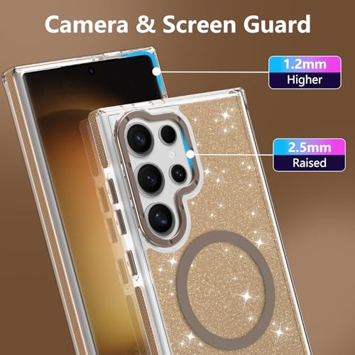 Image of Magnetic Case for Samsung Galaxy S23 Ultra [Compatible with Magsafe] [Bling Glitter Fluorescent Design] [1 Screen Protector] Slim Translucent Matte Case for Galaxy S23 Ultra 6.8 inch, Desert