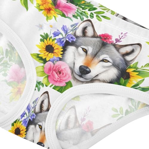 Joisal Cotton Girls Underwear Toddlers Watercolor Wolf Flowers White Girl Panties Cute Cartoon Undies Kids Briefs 2t4