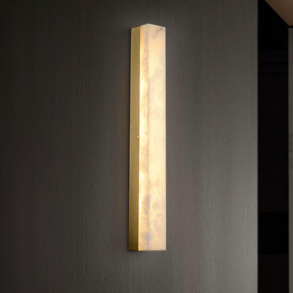 GUOGUOSM Nordic Minimalist Style Rectangular Wall Sconce, Natural Alabaster Lampshade With Brass Lamp Body Wall Light, 23.6in Marble Wall Lamp, Bedroom Staircase Entryway Decorative Light Fixtures