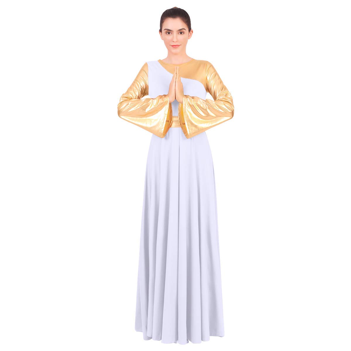 FYMNSI Robe De Danse Liturgique Femme – Manches Longues, Taille Haute Plissée, Élégante Pour Louange Et Spectacle XS-3XL