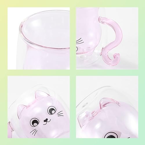 Miniatura 5 de SHENDONG Lindas tazas de gato con asa, taza de café de 8.5 onzas, taza de leche de doble pared aislada de vidrio, tazas de café expreso, regalo para