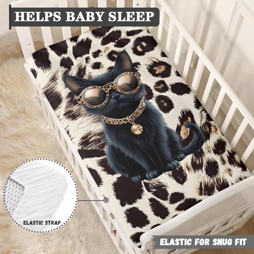 Image of Cute Cat Crib Sheets for Baby Girls Super Soft Standard Crib Mattress Cover Cow Print Breathable Fitted Crib Sheet (28''x 52''), Cute Kitten Home Decor