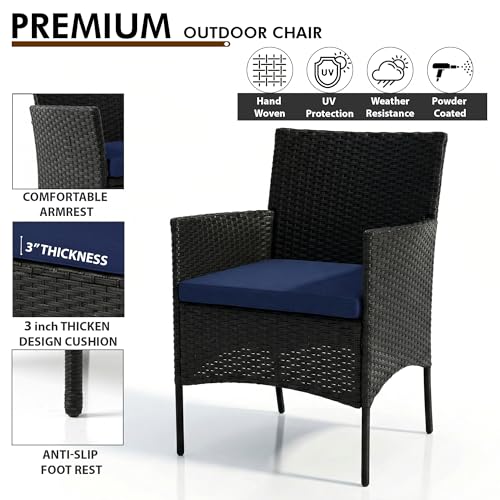 Image of OUTLIVING Outdoor 4 Seater Sofa Set || Patio Furniture Sets || Balcony Sofa || Indoor Sofa || Wicker Rattan Garden Sofa Set with Cushion and Center Table (Black /Navy Blue)