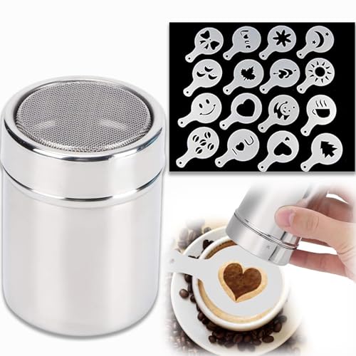 1 X Kakaostreuer Für Cappuccino, Lebensmittelechter Edelstahl, 16 Muster Kaffeezubehör Für Cappuccino Latte Schokolade Kuchen Desserts