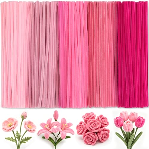 500 PCS Pipe Cleaners Pink Pipe Cleaners for Crafts Flowers Thickened and Denser Pipe Cleaners Bulk 12 inch Long for Adults Craft Supplies(Pink Gradient)