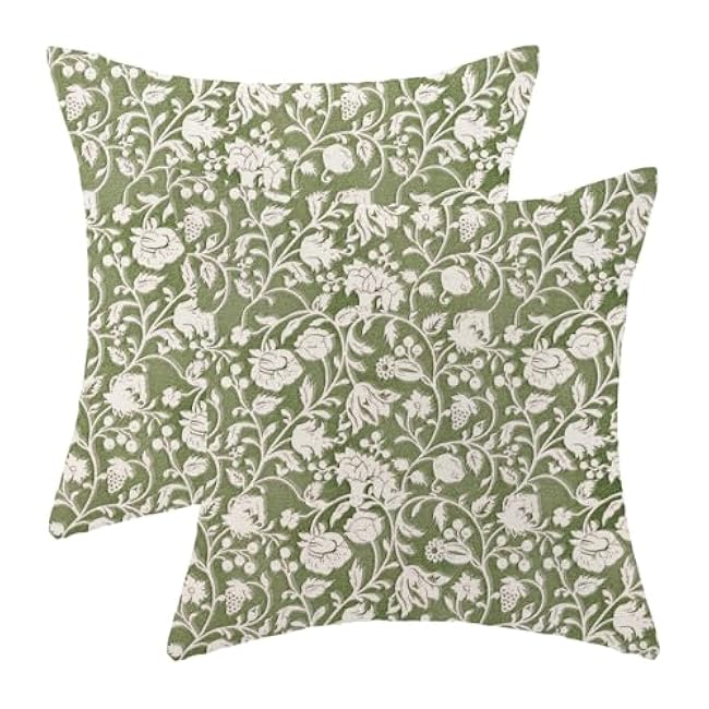 Floral Pillow Covers 16x16 Inches Set of 2 Sage Green Blue Floral Throw Pillow Covers Outdoor Rustic Spring Summer Flower Decoration Pillowcase Farmhouse Decorative Cushion Cover For Sofa Couch
